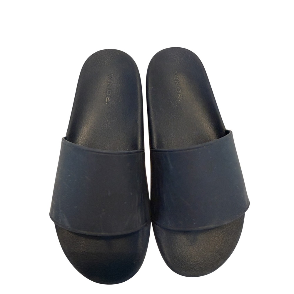 Vince Navy Blue Rubber Slide Sandals Contoured Footbed Minimalist Casual Size 7
